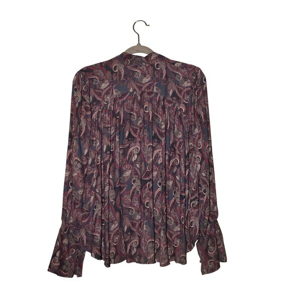 FREE PEOPLE $98 Collared Button Down Modern Muse Blouse Blue Floral Small - Picture 2 of 3